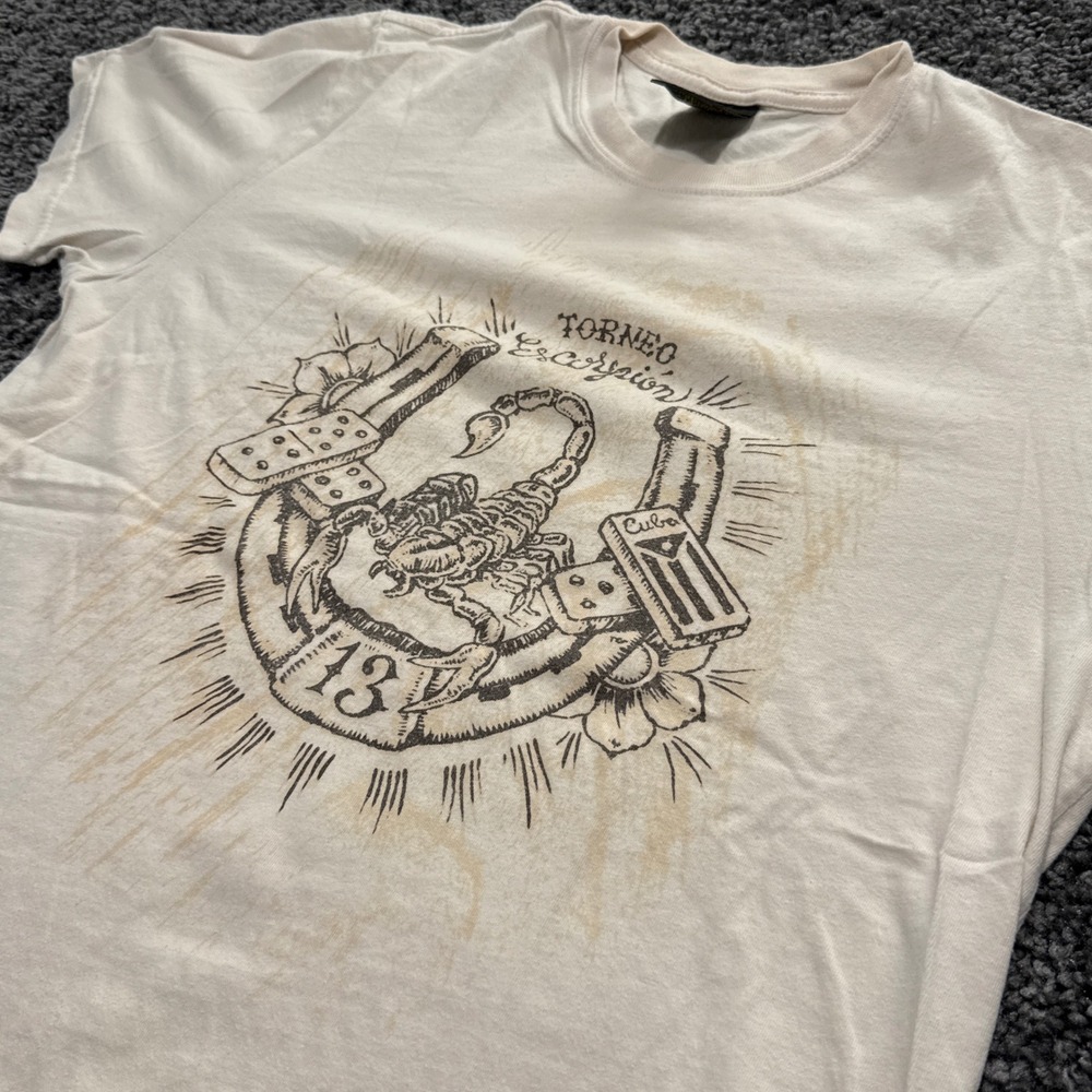 Vintage Lucky Brand T Shirt Mens Cream Excellent Torneo Escorpion Graphic M